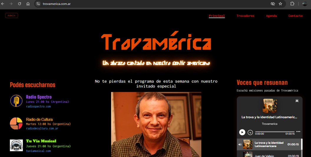 Sitio web Trovamérica para programa de radio